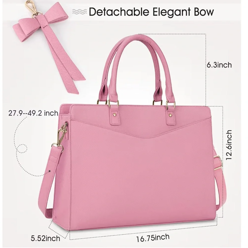Rainsmore Waterproof Pink Laptop Bag/Brief Case Removable strap and Bow Tag